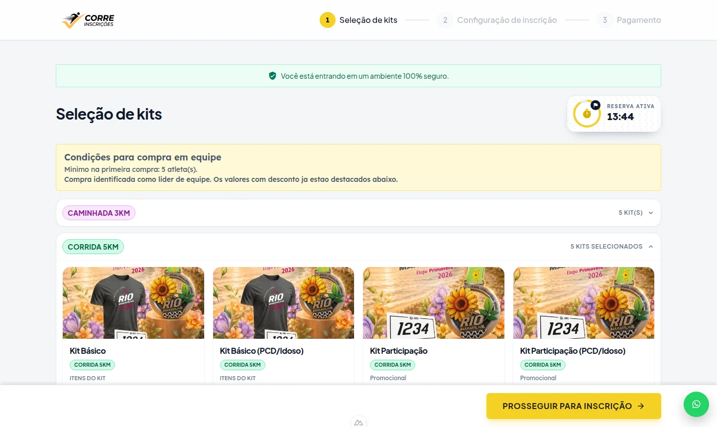 Seleção de kits para uma compra em equipe